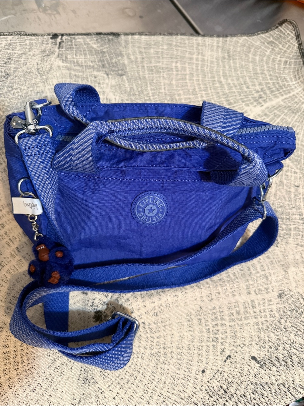 Kipling Electric Blue Nylon Crossbody Bag with Monkey Charm
